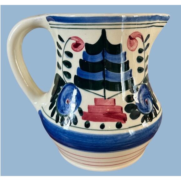 Vtg 40s Persian Ware Hand Painted Pitcher Vase German Farmhouse Abstract Whimsy - Picture 1 of 11